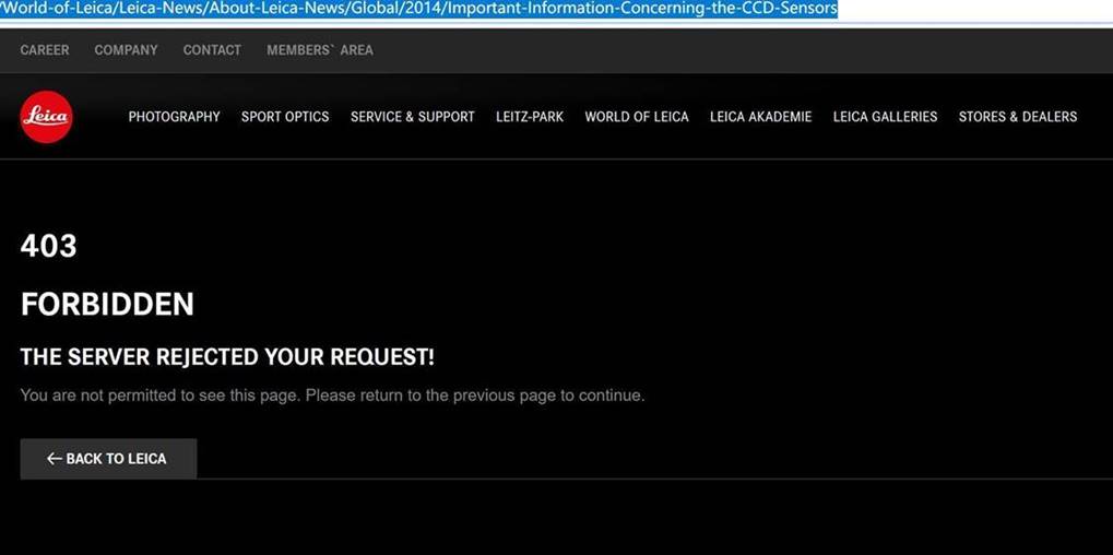 Leica page now returns 403 Forbidden