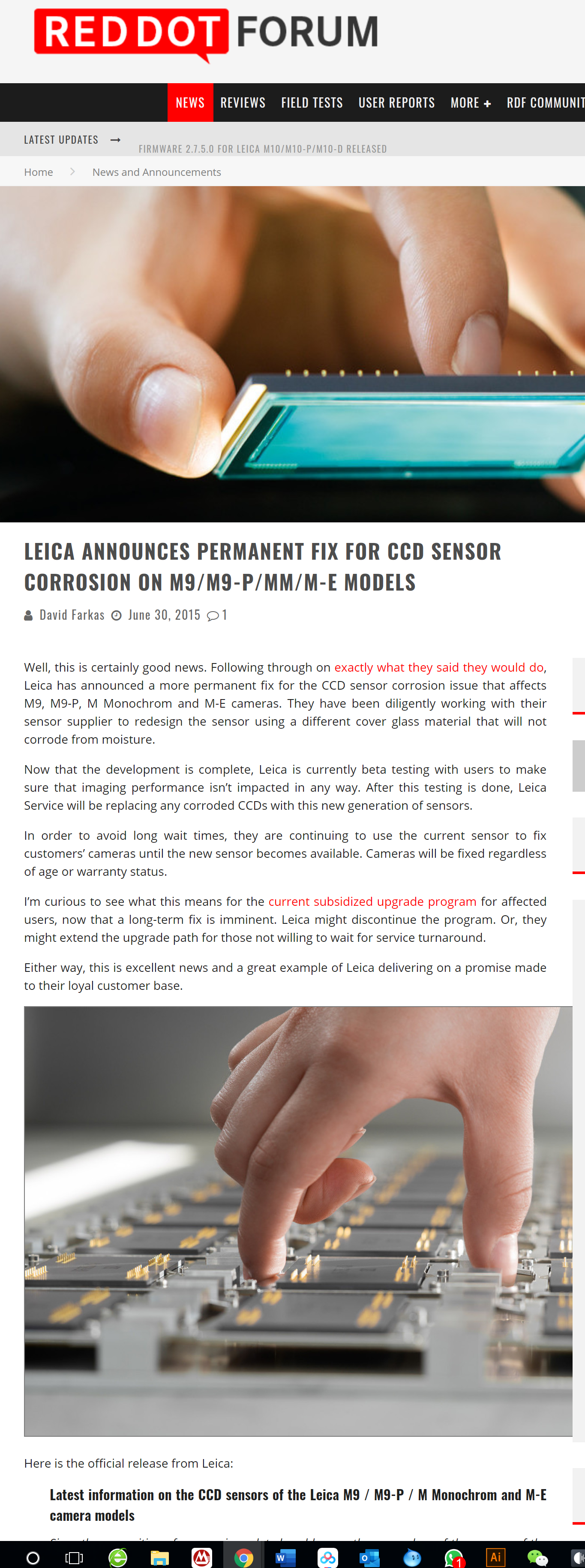 Press report: Leica announces permanent fix for CCD sensor corrosion