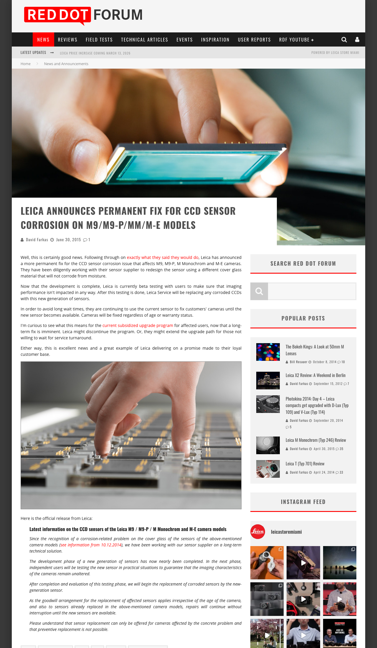 2015 Red Dot Forum: Leica announces permanent fix for CCD sensor corrosion