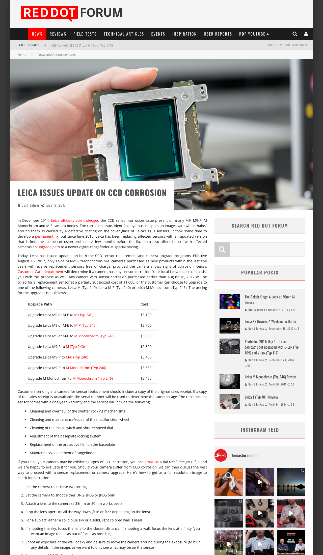 2017 Red Dot Forum: Leica ends free CCD replacement, price table